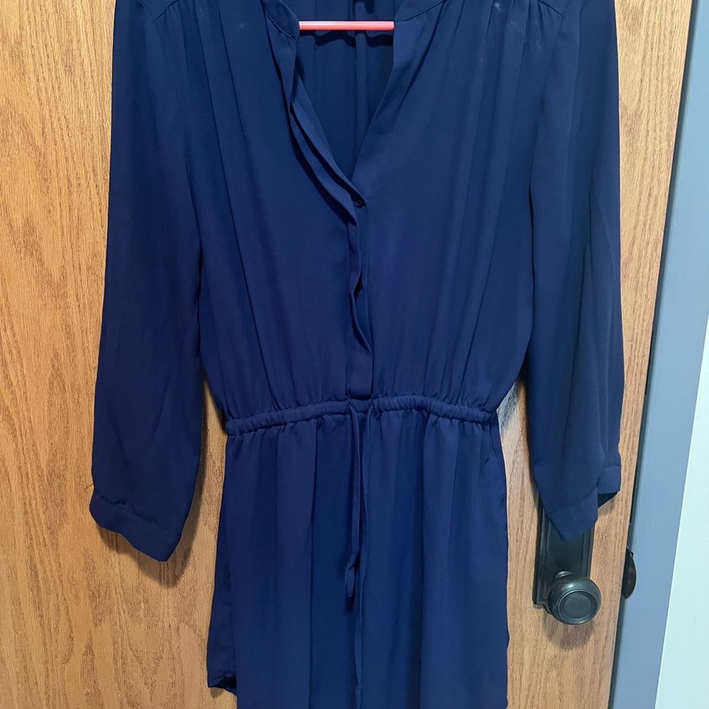 Navy lightweight shirt dress with waist tie